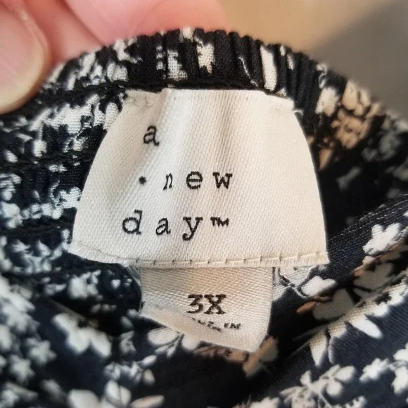 A New Day Black Floral Print Flutter‎ Sleeve V Neck Midi Dress Plus Size 3X - Picture 4 of 13